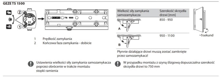 Samozamykacz GEZE TS 1500 z ramieniem czarny