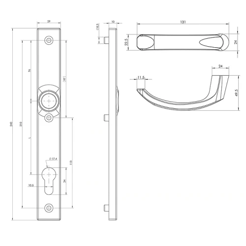WALA Klamko-klamka na długim szyldzie L=92 H2/S2 srebrny mat