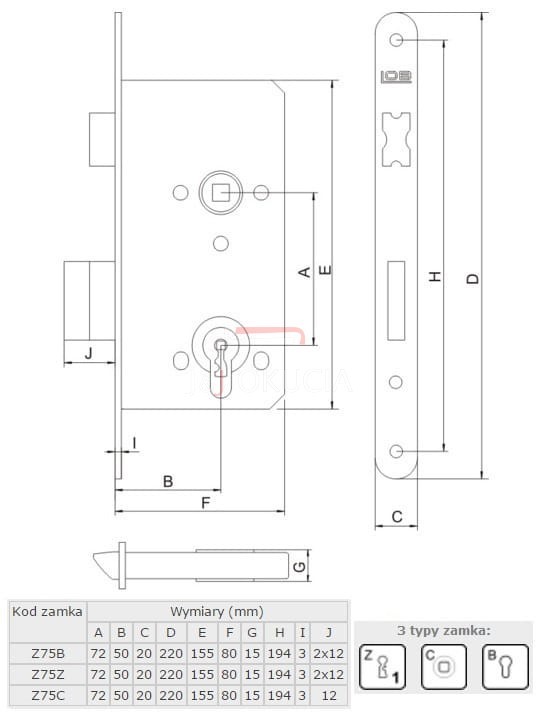 ZAMEK WPUSZCZANY LOB Z75 72/50