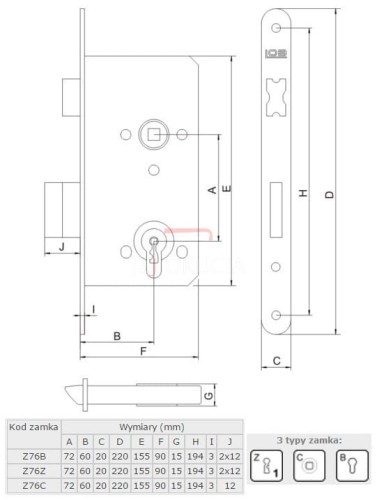 ZAMEK WPUSZCZANY LOB Z76 72/60