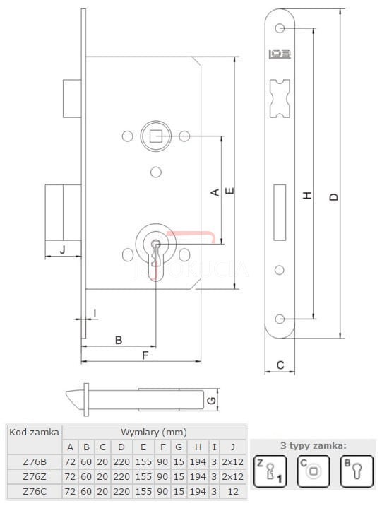 ZAMEK WPUSZCZANY LOB Z76 72/60