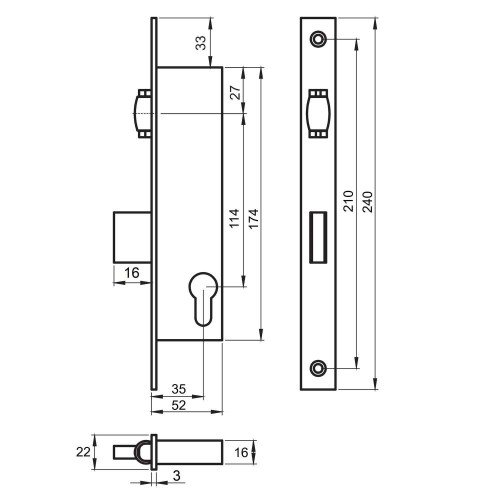 Zamek LOB 90/35 Wpuszczany Bębenkowy Rolkowo-zasuwkowy Z035R-2K1-20-00