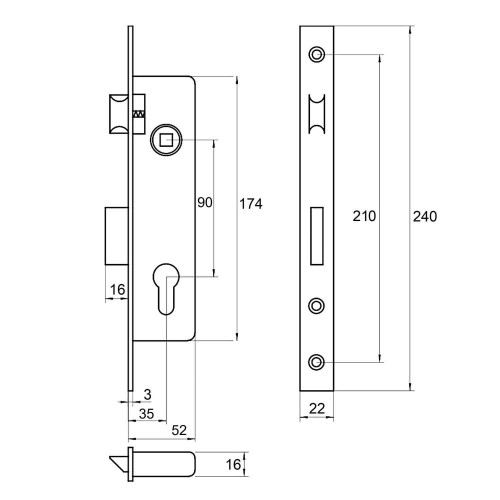 Zamek LOB 90/35  Wpuszczany Bębenkowy Zapadkowo-zasuwkowy Z935B-2K1-20-00 -
