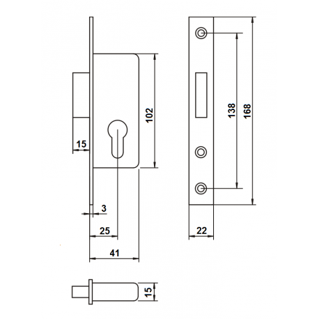 Zamek LOB wpuszczany bębenkowy zasuwkowy Z025B-2-K1
