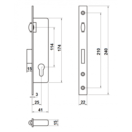 Zamek LOB 90/25 wpuszczany bębenkowy rolkowy-zasuwkowy
