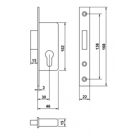 Zamek LOB wpuszczany bębenkowy zasuwkowy Z030B-2-K1