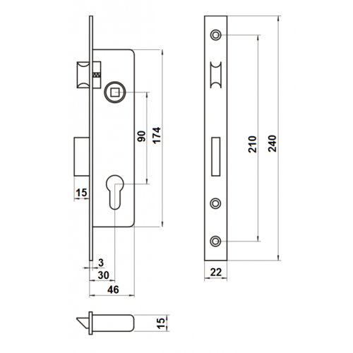 Zamek LOB 90/30 Wpuszczany Bębenkowy Zapadkowo-zasuwkowy Z930B-2K1-20-00