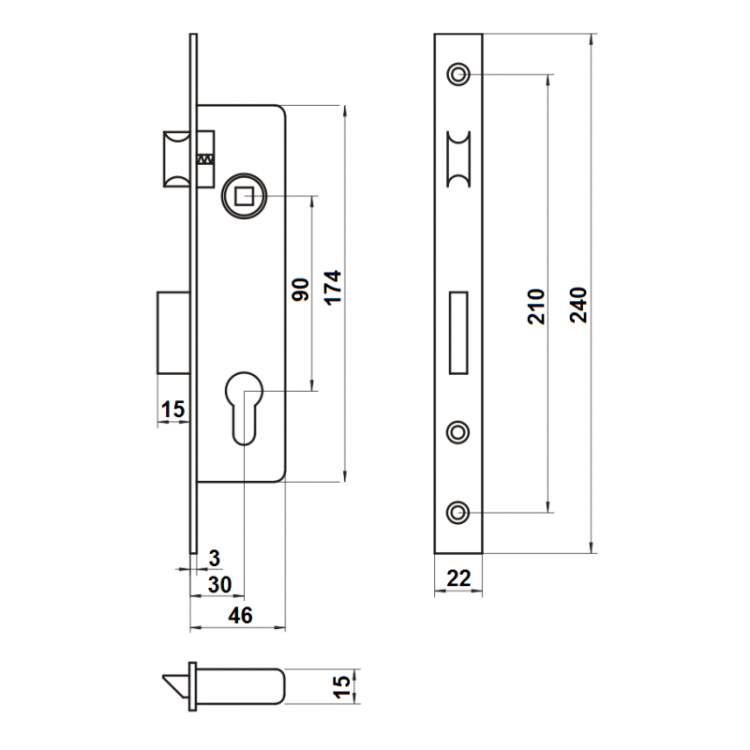 Zamek LOB 90/30 Wpuszczany Bębenkowy Zapadkowo-zasuwkowy Z930B-2K1-20-00