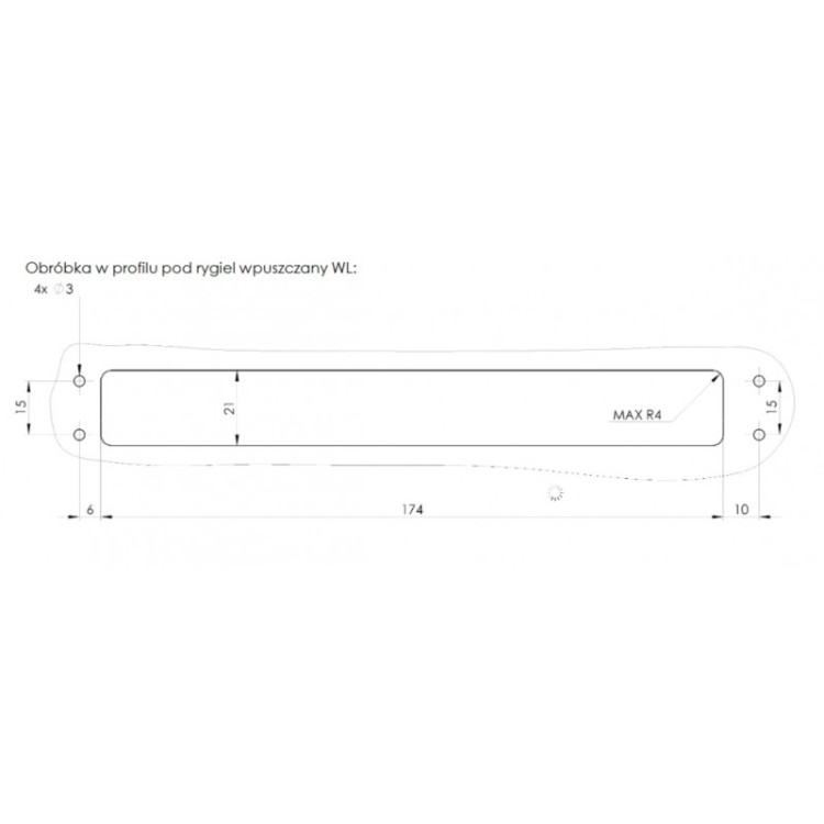 WALA Rygiel drzwiowy wpuszczany WL czarny struktura (zestaw 2szt)
