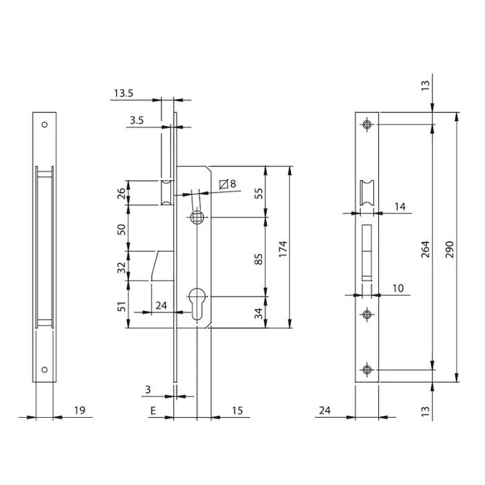 Zamek ISEO klamkowy 781-351-IFZ 35/85mm