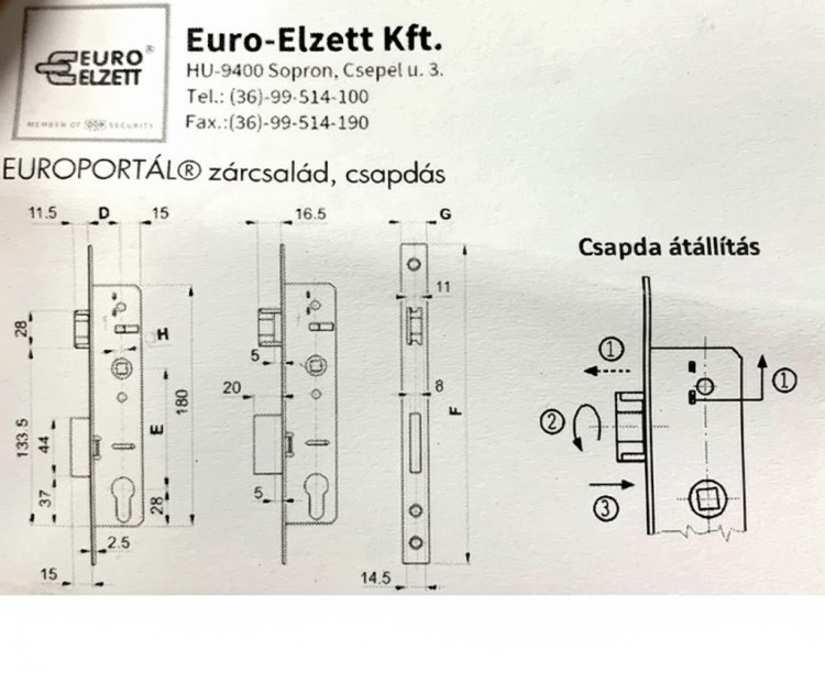 ZAMEK DRZWIOWY WPUSZCZANY DO DRZWI EUROPORTAL EURO-ELZETT  90/25/22/8/240 INOX