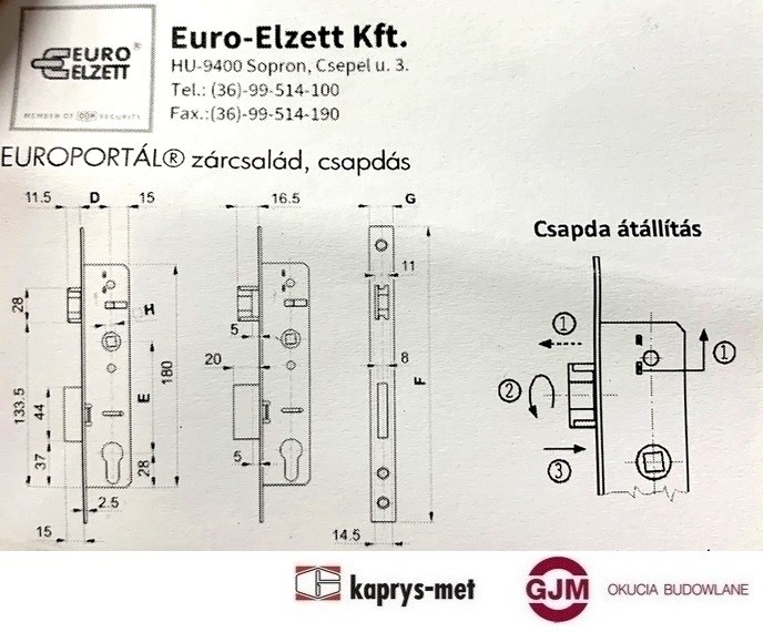 ZAMEK DRZWIOWY WPUSZCZANY DO DRZWI EUROPORTAL EURO-ELZETT 90/35/22/8/240 INOX