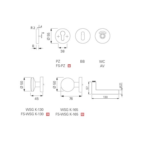 Klamka  stal nierdzewna rozety okrągłe OGL D-310