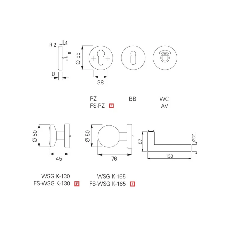 Klamka  stal nierdzewna rozety okrągłe OGL D-310