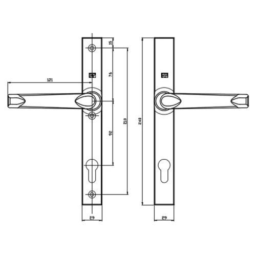 WALA klamko-klamka na długim szyldzie L=92 H1/S2 powłoka INOX