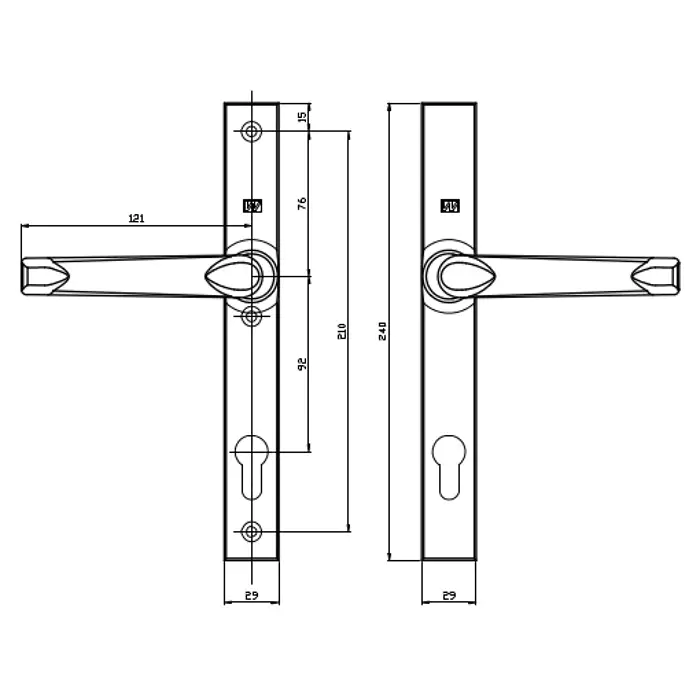 WALA klamko-klamka na długim szyldzie L=92 H1/S2 powłoka INOX