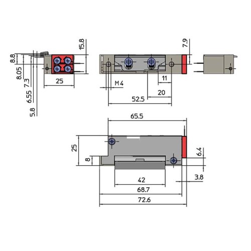Elektrozaczep GEZE A4300L-B rewersyjny wąski wektorowy 12/24 V DC