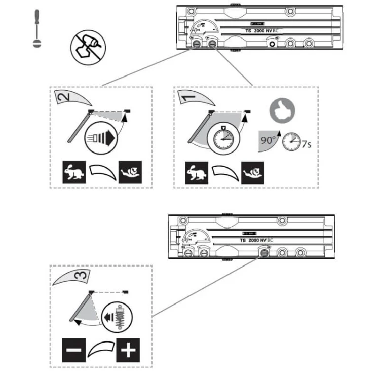 Samozamykacz GEZE TS 2000 NV BC z blokadą wł/wył antracyt