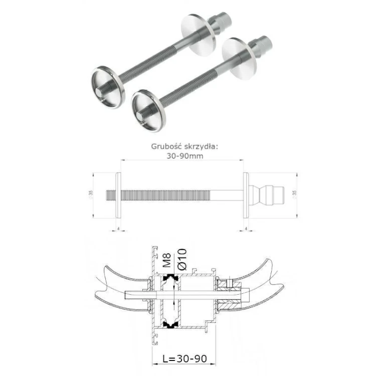 WALA Uchwyt M2-300 aluminiowy RAL8017  mat (brązowy) (gr. prof. 30-95 mm)