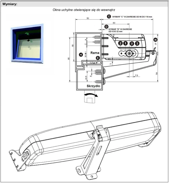 Siłownik okienny łańcuchowy GEZE EOL-N Synchro  230V czarny