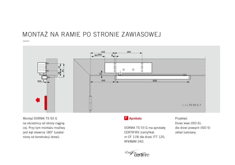 Samozamykacz DORMA TS 93 G z płytą bez szyny czarny