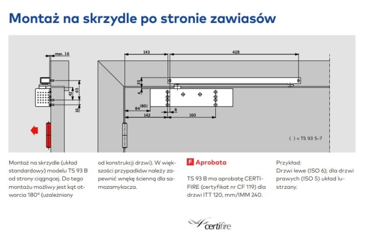 Samozamykacz DORMA TS 93 B z płytą i szyną czarny