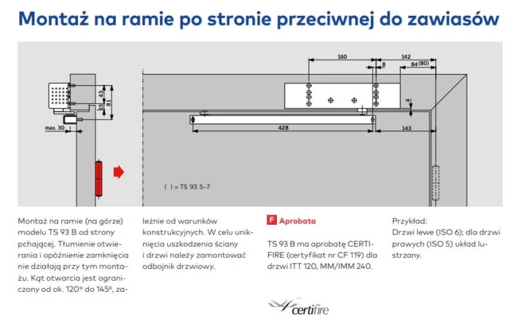 Samozamykacz DORMA TS 93 B z płytą i szyną czarny
