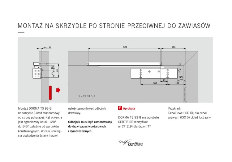 Samozamykacz DORMA TS 93 G z płytą i szyną srebrny