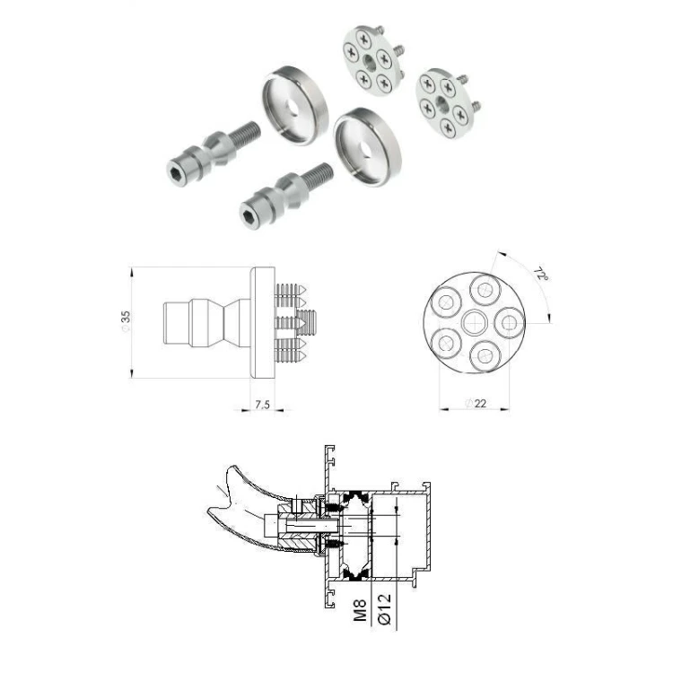 WALA Uchwyt M2-300 jednostronny aluminiowy srebrny mat + mocowanie