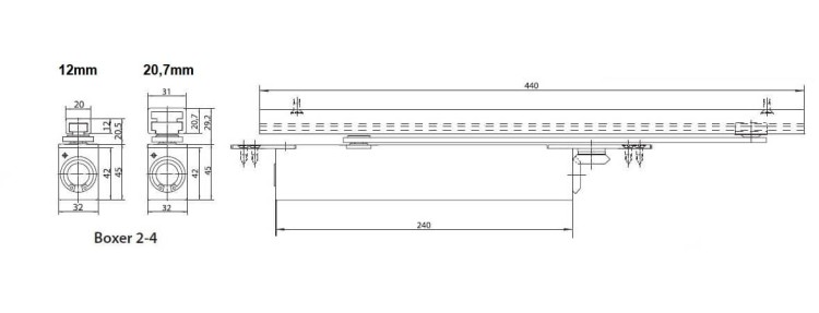 Samozamykacz GEZE BOXER 2-4 z szyną 20,7mm srebrny