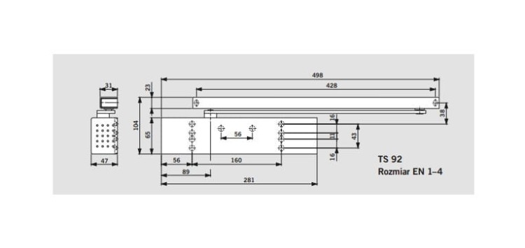 DORMA TS 92 B BASIC z płytą i szyną srebrny