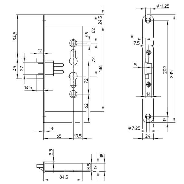 Zamek Wilka 207 P24/65/72/9 p.poż. na wkładkę