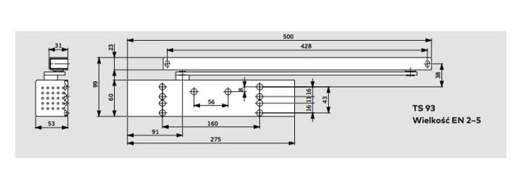 DORMA TS 93 B BASIC z płytą i szyną srebrny