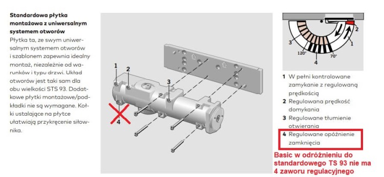 DORMA TS 93 B BASIC z płytą i szyną srebrny