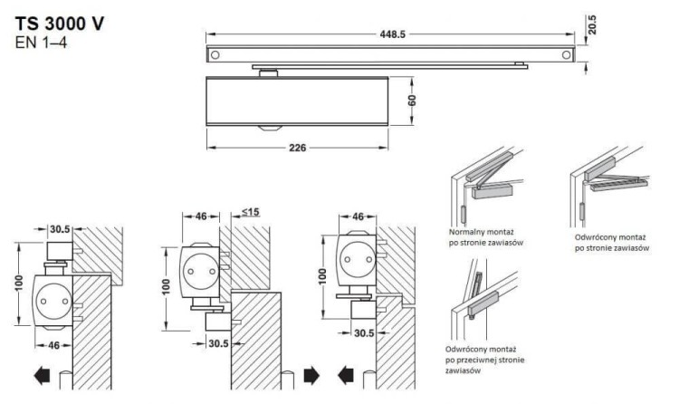 Samozamykacz GEZE TS 3000 V z szyną biały