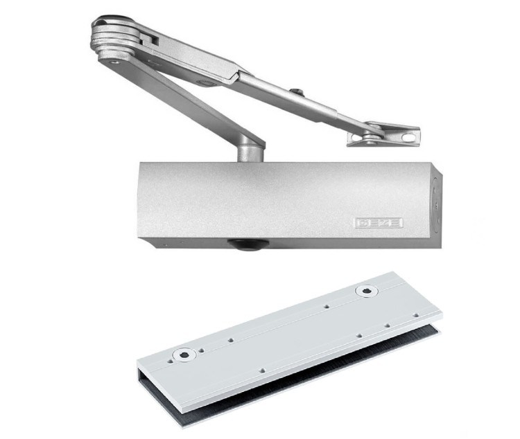 Samozamykacz GEZE TS 2000 NV BC z blokadą i klemą do szkła srebrny