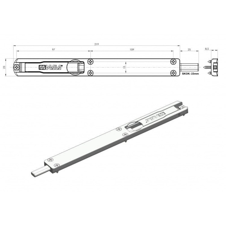 Rygiel drzwiowy WALA WN2 srebrny