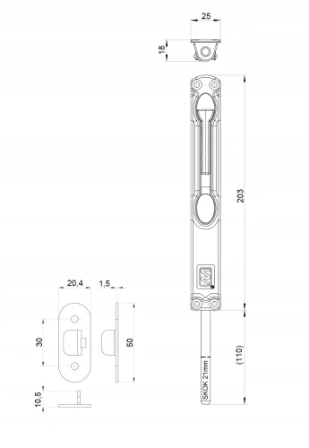WALA Rygiel wpuszczany do drzwi srebrny