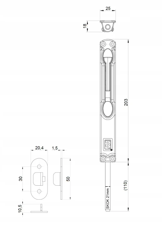 WALA Rygiel wpuszczany do drzwi srebrny