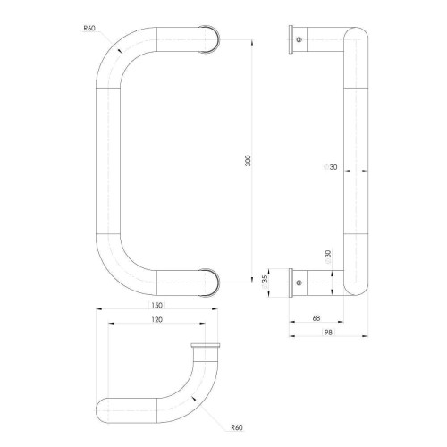 WALA UCHWYT M2-300 aluminiowy srebrny (gr.prof. 30-95 mm)