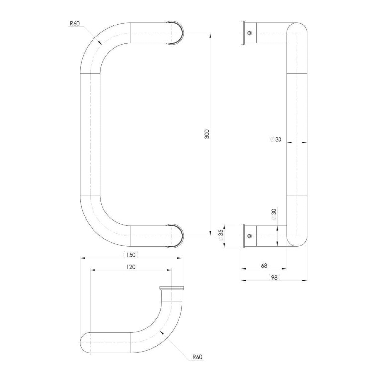 WALA UCHWYT M2-300 aluminiowy srebrny (gr.prof. 30-95 mm)