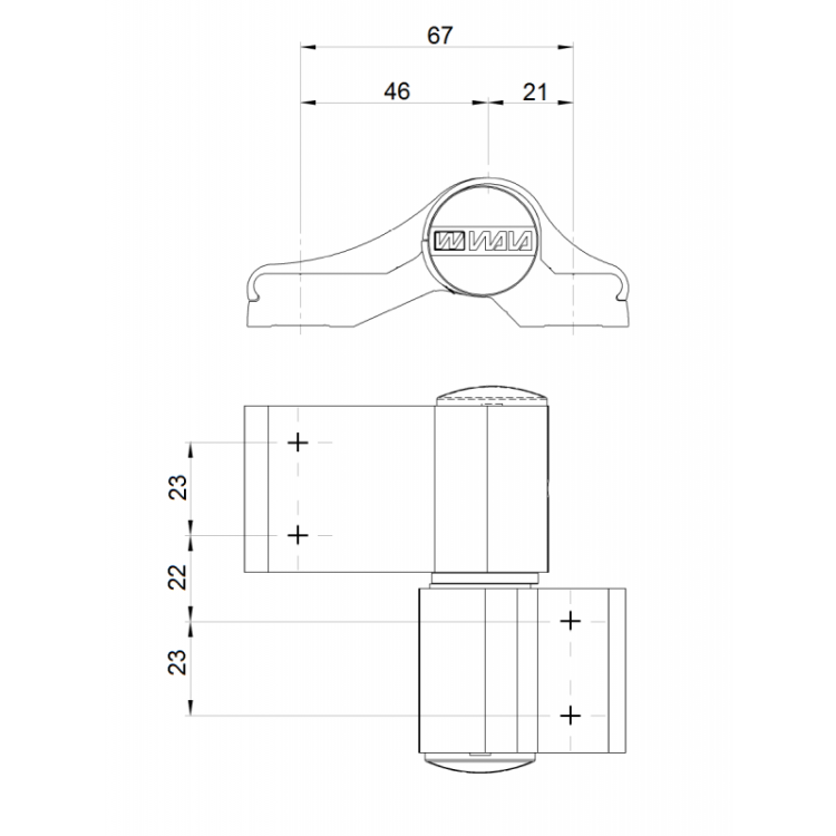 Zawias 2-skrzydełkowy WALA WX 67mm niesymetryczny biały mat
