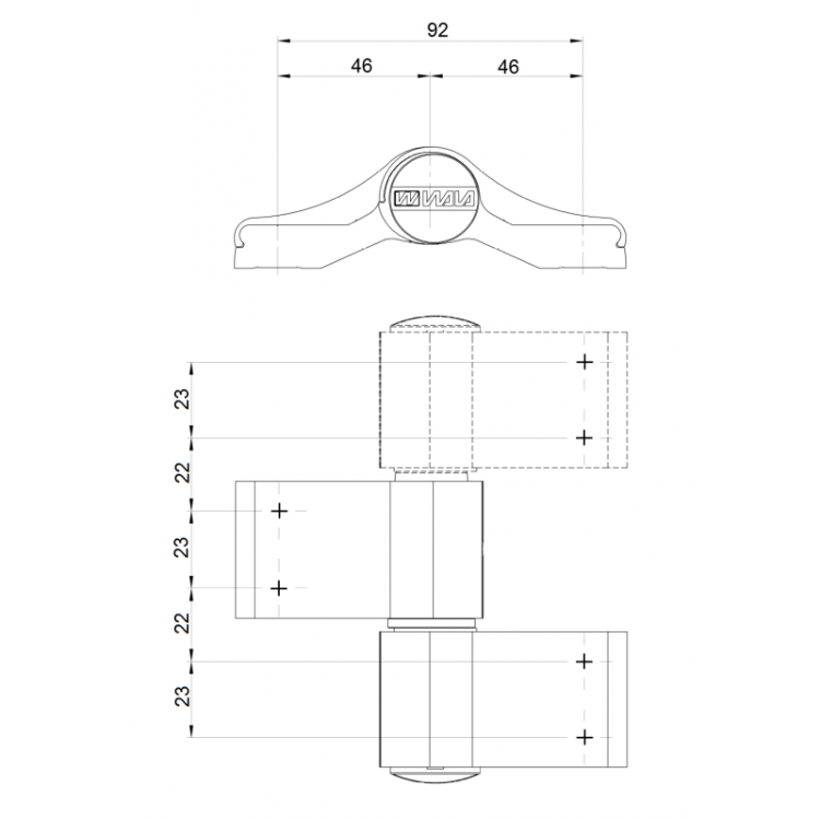 WALA Zawias WX, 3-skrzydełkowy  67mm, symetryczny (anoda srebrna)