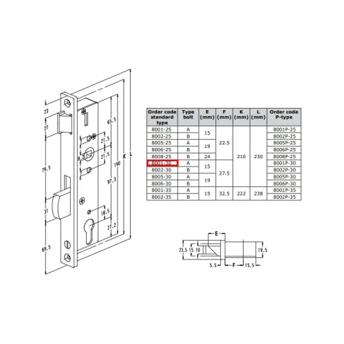 Zamek Sobinco 8001-30 zapadkowo-zasuwkowy