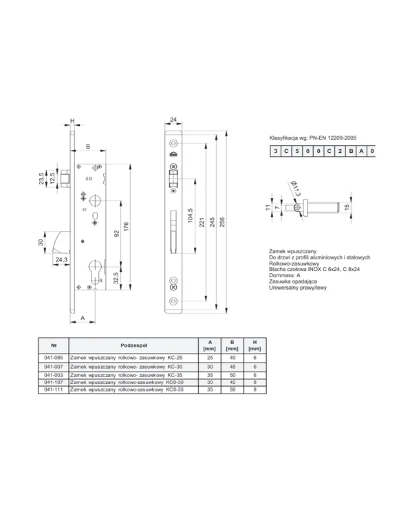 Zamek Aluprof KARO 041-003 Zapadkowo Rolkowy 92/35