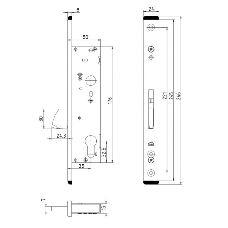 Zamek dodatkowy Aluprof KARO 90/35 041-004