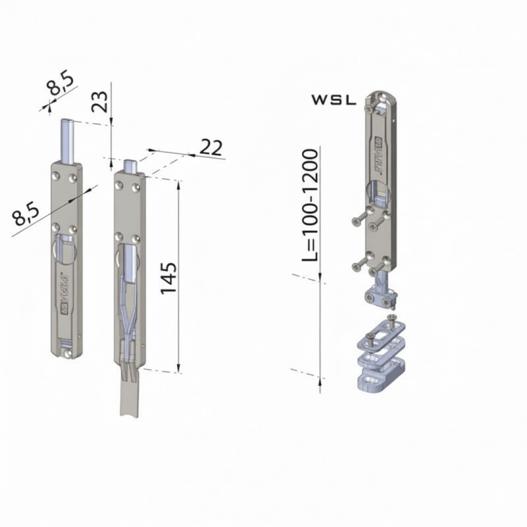 Rygiel drzwiowy WALA WSN srebrny