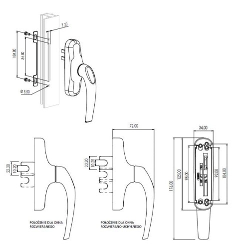 Klamka LYRA  okno R-U RAL 9005 CZARNA